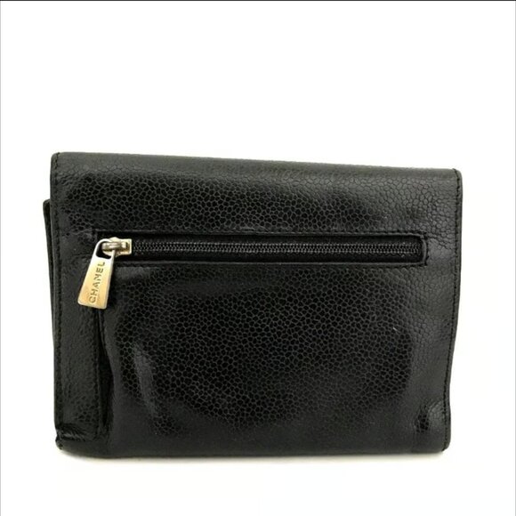 AUTHENTIC CHANEL BLACK CC LOGO GRAINED CALF SKIN TRIFOLD WALLET - Picture 5 of 8